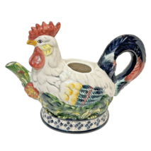 Vintage 1998 CBK Ceramic Rooster Chicken 3D Tea Pot No Lid 7.25 x 10&quot; - £14.60 GBP