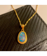 Blue Fire Opal Necklace 925 Sterling Silver Filled Gold Plated Pendant - $63.36