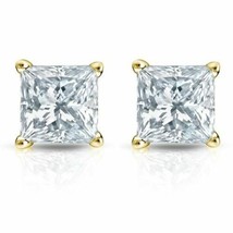 1.25CT Princess Cut Genuine F/SI1 Diamond 14K Solid Yellow Gold Stud Earrings - £788.38 GBP