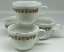 Vintage PYREX Farfalla Oro Stampa Latte Vetro Caffè Tè Tazze Set Di 4 EUC - £19.59 GBP