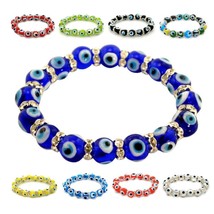 EVIL EYE BRACELET 10mm Glass Lampwork Bead Stretch Good Luck Kabbalah Pr... - $4.95