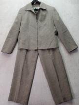 Larry Levine Suit Set Jacket &amp; Pants Womens Petite 14 Black Cream Rayon Full Zip - £29.47 GBP