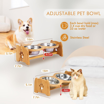 Professional title: &quot;Adjustable Bamboo Elevated Pet Bowls with Stainless Steel B - £24.79 GBP