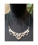 Womens Silver Heart Necklace Black Cord Romantic Openwork Design Fashion... - $33.70 CAD