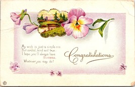 1917 Congratulations Easter Greetings Pansy Flowers Landscape Stecher Postcard - £6.25 GBP