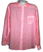 120% Lino Men&#39;s Hot Pink Polka Dot Linen Styled Italy Casual Shirt Size 4XL - £120.54 GBP