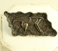 Antique Sterling Silver Victorian Engraved Bird Aesthetic Movement Pin Brooch - £59.64 GBP