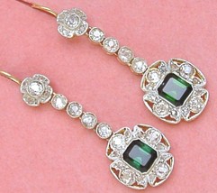 Antique Art Deco 2.31ctw Diamond 2.30ctw Green Tourmaline Cocktail Earrings 1930 - £3,797.74 GBP