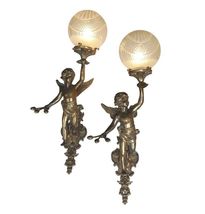 Cherub Antique Brass Finish Indoor Wall Sconce Maritime Lamp Fixture Set of 2 - $910.80