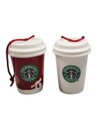 Starbucks 2006 To Go Coffee Cups Ceramic Ornaments x2 Holiday Decor #236294 - €11,62 EUR