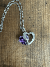 Jeulia 925 Silver Double Heart Pendant Necklace Amethyst CZ Stone Pendant - $40.50