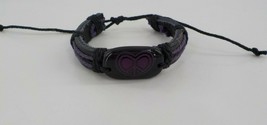 Best Friend Tribal Bracelet Black Leather Cuff Purple Heart Peace Adjustable NWT - £6.37 GBP