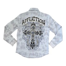 Affliction Live Fast Long Sleeve Button-Up Gray Cloud Cross Men&#39;s Medium - £30.84 GBP