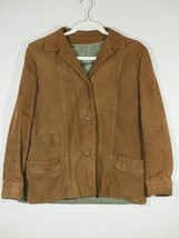 Leather Jacket Size 12 Vintage Brown Suede Button Up Collared - £15.89 GBP