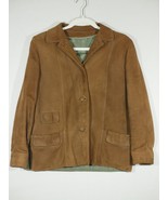 Leather Jacket Size 12 Vintage Brown Suede Button Up Collared - £15.93 GBP