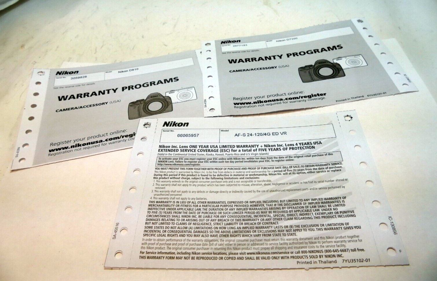Nikon D810 D7200 camera AF-s 24-120mm G  warranty card lot - $9.37