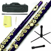 Sky Purple Gold C Open Hole Flute w Case, Stand, Cleaning Rod, Cloth and... - $145.99