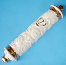 Lenox Judaic Blessings Torah Scroll Mezuzah Case Sculpted Ivory/Gold 5.5... - $67.32