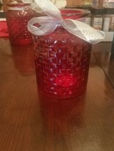 Extra Large Basket Weave Looking Glass Candle holders with Ribbons red - £15.39 GBP