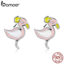 925 Silver Enamel Stud Earrings Cute Pink flamingo Earrings for Women &amp; Girls Fi - £13.92 GBP