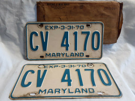 Vtg License Plate Maryland Vehicle Tag CV 4170 Exp 3-31-70 In Paper DMV ... - £31.94 GBP