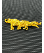 Rare Elephant Rhinoceros Lion Zoo Animals Africa Gold Tone Brooch Pin - £14.00 GBP
