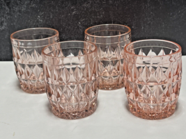 4 Jeannette Glass Company Pink Windsor Diamond 5 oz Juice Tumblers 3 1/8&quot; - £29.46 GBP