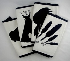Western Silhouette Placemats Set of 4 Black White Teepee Feathers Buffalo Chief - $26.44