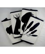 Western Silhouette Placemats Set of 4 Black White Teepee Feathers Buffal... - £20.88 GBP