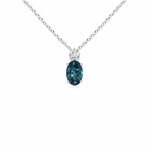 ANGARA 6x4mm Natural Teal Montana Sapphire Pendant with Diamond in Silver - £327.70 GBP+