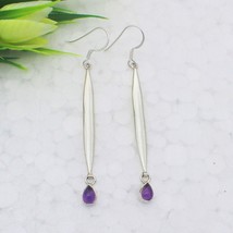 Améthyste Violet Oreilles Gemmes Naturelles 925 Argent Sterling Handmade Jewelry - £42.37 GBP