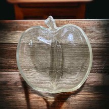 Vintage Apple Glass Dish Candy Trinket Divided Center Clear Heavy Shape Unique - £10.72 GBP