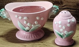 Vintage Lily Of The Valley Japan Pink Sugar Bowl &amp; Single Salt Or Pepper... - $13.49