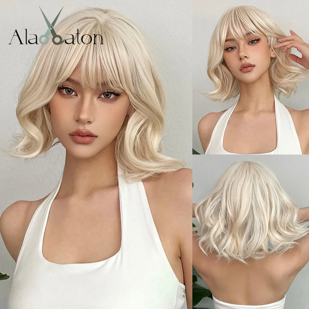 ALAN EATON Platinum Short Wave Bob Hair Wig Light Blonde Synthetic Wigs wi - £17.22 GBP