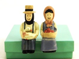 Amish Couple Shelf Sitter Figurines, Man w/Duck, Lady w/Apples, Resin AM... - $9.75
