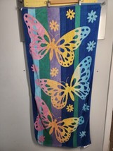 Vtg Beach Towel Butterflies Against Multicolor Stripes 64&quot; x 27&quot; - £18.67 GBP