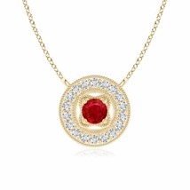 ANGARA Vintage Style Ruby Halo Pendant with Milgrain Detailing in 14K Solid Gold - £614.12 GBP