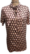 Zara Woman Womens Size L Blouse Top Brown Silky Tie Neck Short Sleeve - $24.74