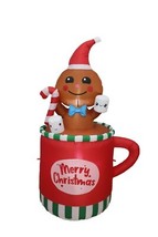6 Foot Tall Christmas Inflatable Gingerbread Man Cocoa Mug Yard Decoration - $819.68 MXN