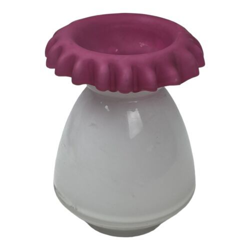 Antique Victorian White Pink Cased Art Glass Vase 5&quot; Crimped Ruffled Top... - $42.08