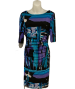 Kay Unger Geometric Mesh Body Con Dress, Shirred Waist-Size L - £34.59 GBP
