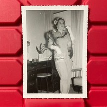 Woman In Fancy Dress With Pelt Purse Vacation Photograph 3.5 x 5 Vintage 1950s - £6.71 GBP