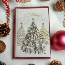 American Greetings Christmas 12 Card Set ALL IS BRIGHT Trees Gold Envelope NEW - £7.79 GBP
