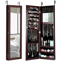 Full Length Mirror Jewelry Cabinet with Ring Slots and Necklace Hooks-Dark Brow - £117.63 GBP