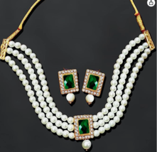 Indian Bollywood Girls 18K Gold Plated Beaded Choker Necklace Earring Set Green - £20.30 GBP