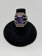 Stunning Silver Tone Round Simulated Square Purple Stone Ring  Size 5 KG... - $14.85