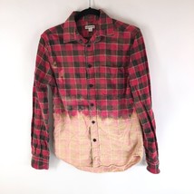 Merona Mens Cotton Long Sleeve Flannel Shirt Dip Dye Bleach Plaid Red Black S - £10.06 GBP