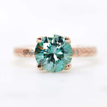 Natural Green Moissanite Ring,14k Solid Rose Gold,Christmas Gift For Her - £152.99 GBP