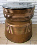 Vintage Asian Bronze Rain Drum Black Terra Cotta Top Side Table - $2,090.23 CAD