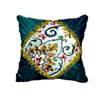 Luxury Pillow, Beautiful Design, High Quality Green Velvet, Gold Pipping, 20x20&quot; - £85.72 GBP